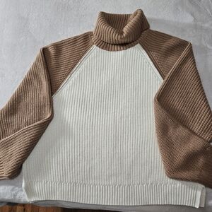 PINK Victoria's Secret Ribbed Turtleneck Sweater in Cream and Brown